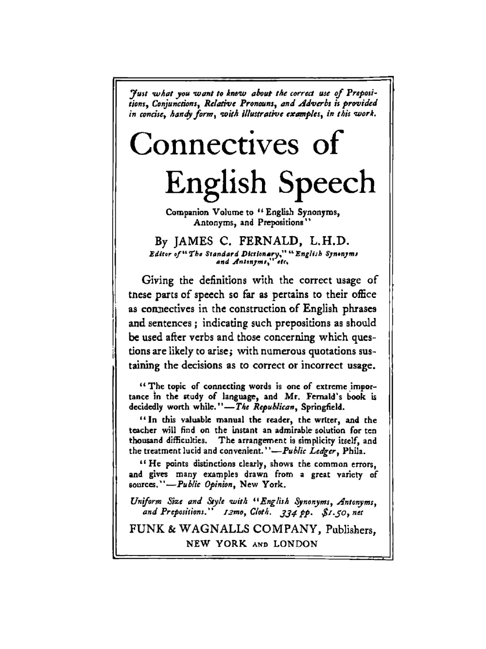 English Synonyms and Antonyms. With Notes on the Correct Use of Prepositions | James Champlin Fernald