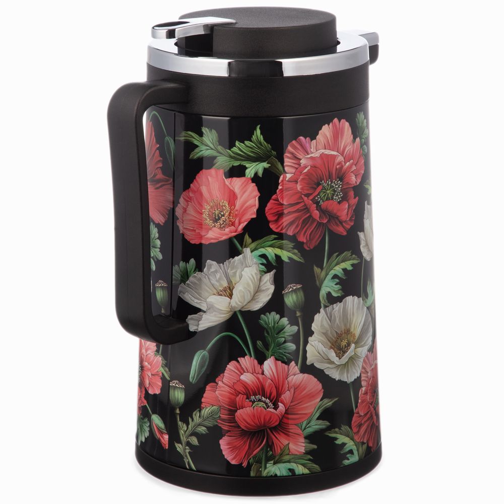 ТЕРМОС СО СТЕКЛЯННОЙ КОЛБОЙ, 950 МЛ, КРЫШКА С КЛАПАНОМ, СЕРИЯ "МАКИ", СОХРАНЯЕТ ТЕМПЕРАТУРУ ДО 24 Ч.