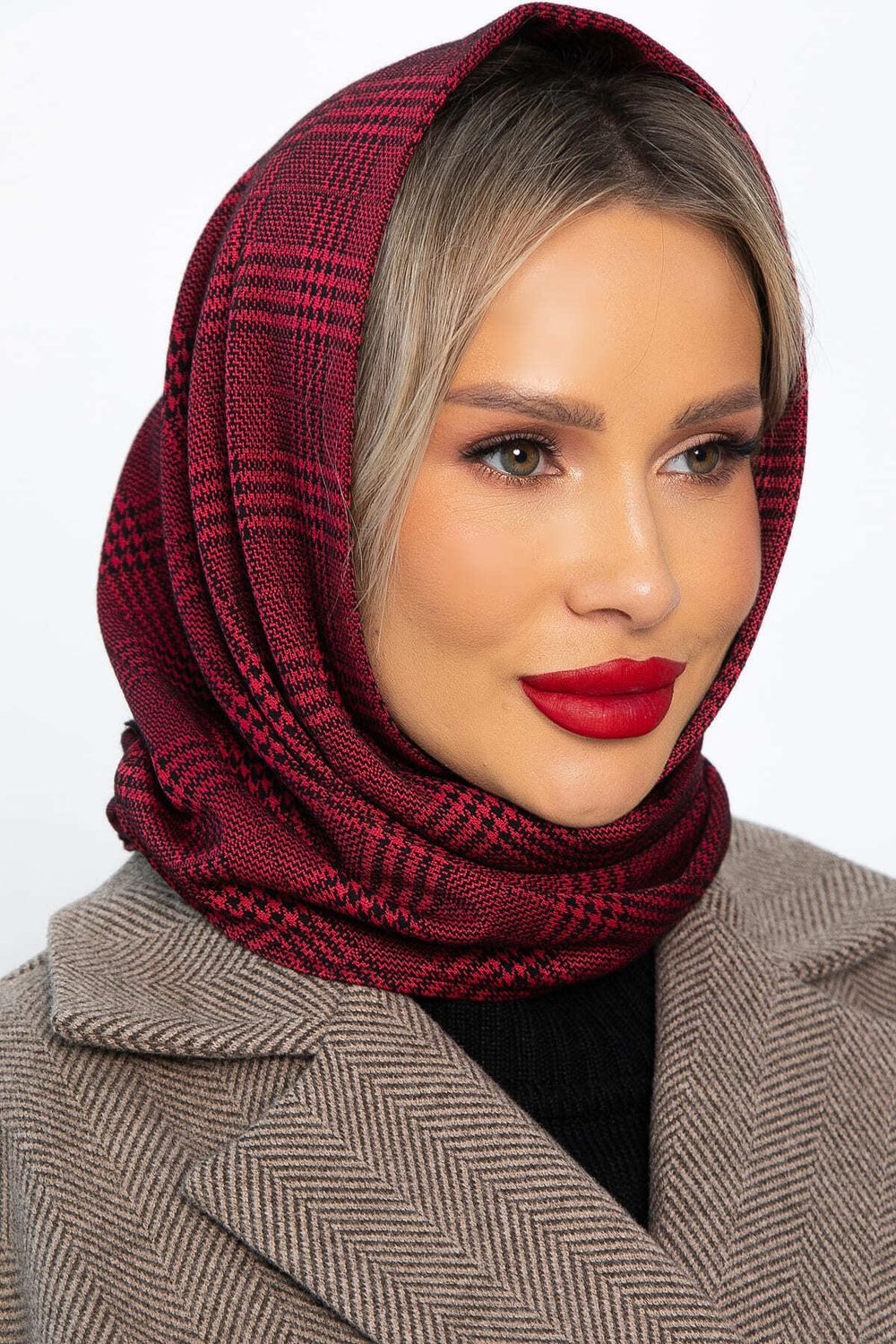 Косынка с отворотом (бордовая клетка) КО23-23М LT Collection