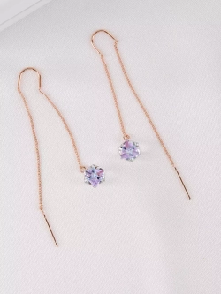 Серьги-протяжки Миражи с сиреневыми кубиками Swarovski