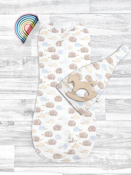 Пеленальный кокон и шапочка Mjölk Ёжики на экрю
