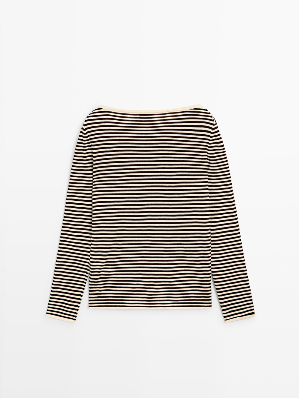 Massimo Dutti Свитер в полоску с длинными рукавами, натуральный/кремовый