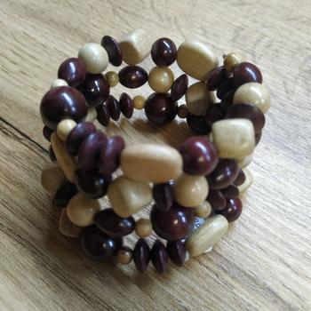 Браслет на пружине, дерево, цвет вишневый, светло-кор., ширина 50 мм