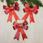 Бант на ёлку «Снежинка» 10*12 см (набор 3шт), Красный