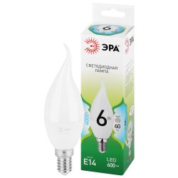 Лампа светодиодная ЭРА GREEN LINE LED BXS-6W-840-E14 GL 6Вт свеча на ветру яркий белый свет E14 | Лампы cветодиодные Свеча (B/C)