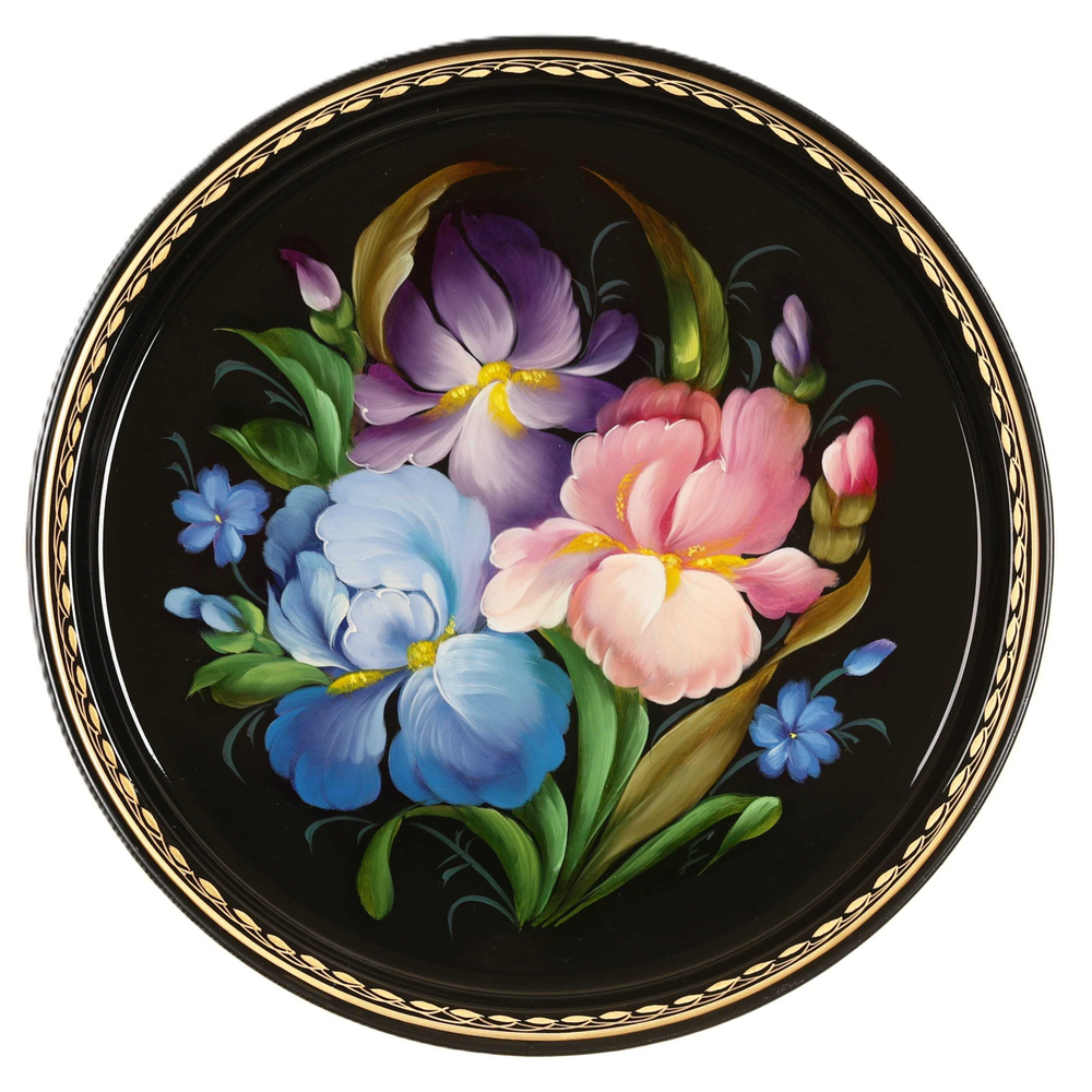 Жостовский поднос декоративный, размер 30 см (A9), металлический