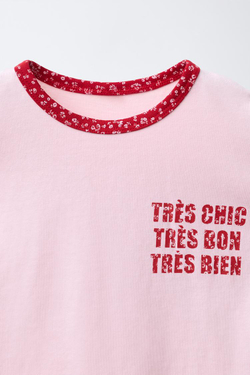 ZARA ФУТБОЛКА С ТЕКСТОВЫМ И ЦВЕТОЧНЫМ ПРИНТОМ, КРАСНЫЙ