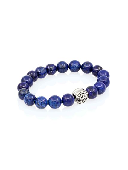 Браслет из лазурита 8 мм с шармом Всевидящее око из серебра, вид сбоку 1