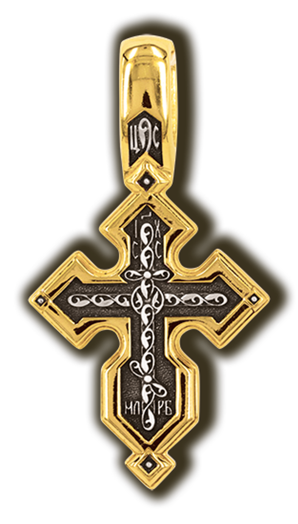 Крест восьмиконечный "Да воскреснет Бог". Серебро с позолотой.