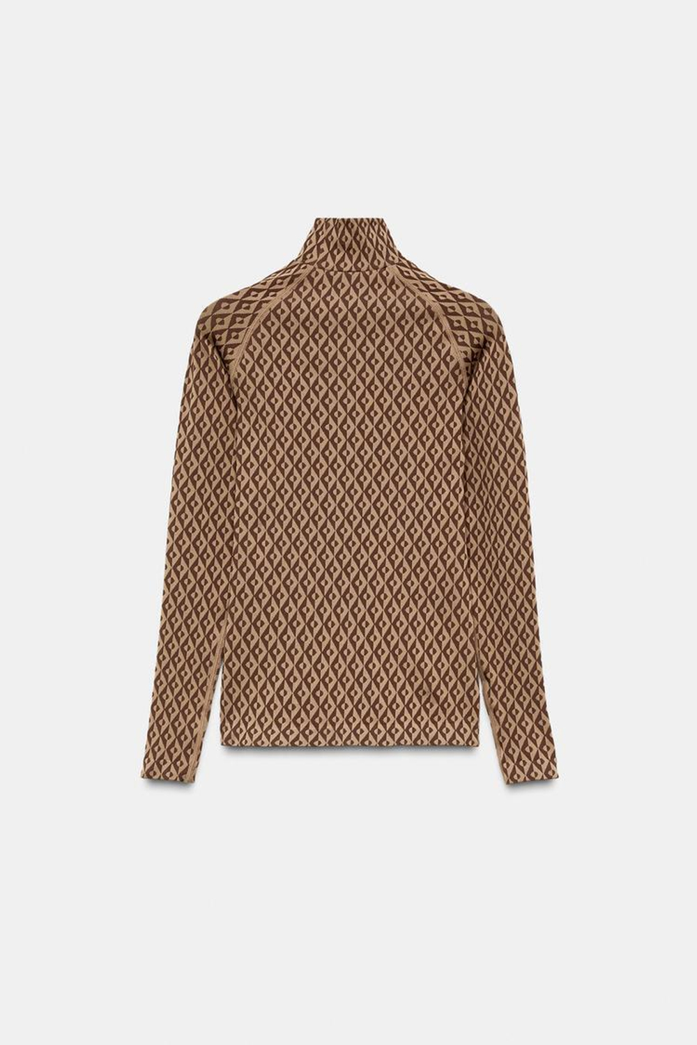 ZARA ТЕРМОФУТБОЛКА SKI COLLECTION С КОНТРАСТНЫМ УЗОРОМ, ТАБАЧНЫЙ