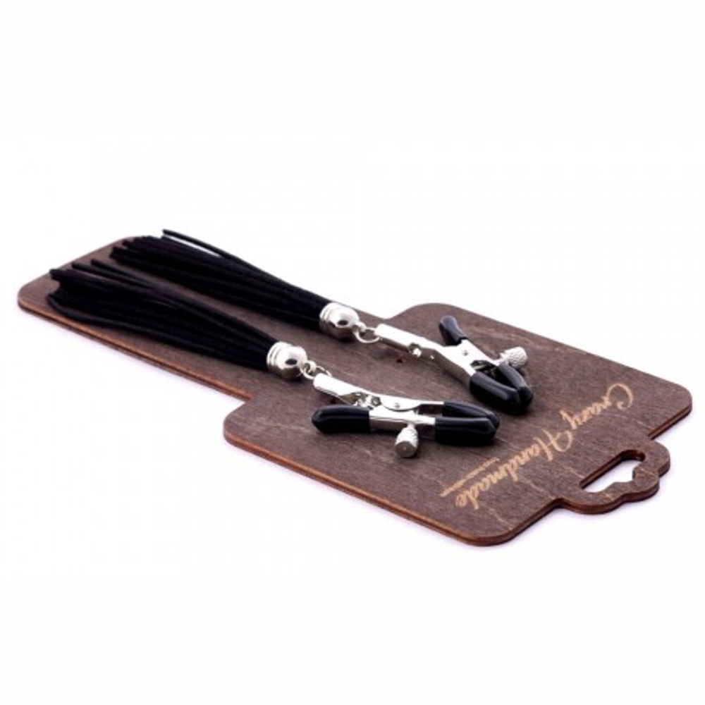 Зажимы на соски «прищепки» с кисточками из замши черные