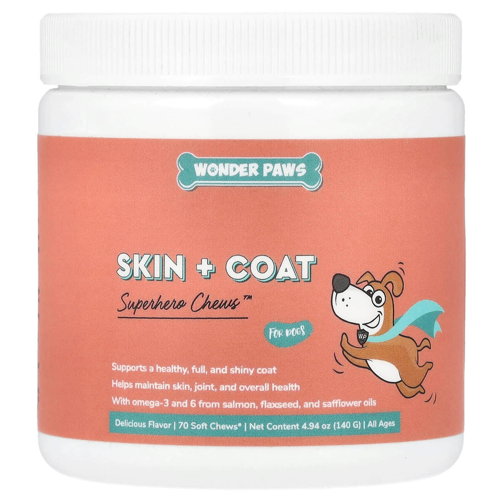Wonder Paws, Superhero Chews™, добавка для здоровья кожи и шерсти, для собак любого возраста, 70 жевательных таблеток, 140 г (4,94 унции)