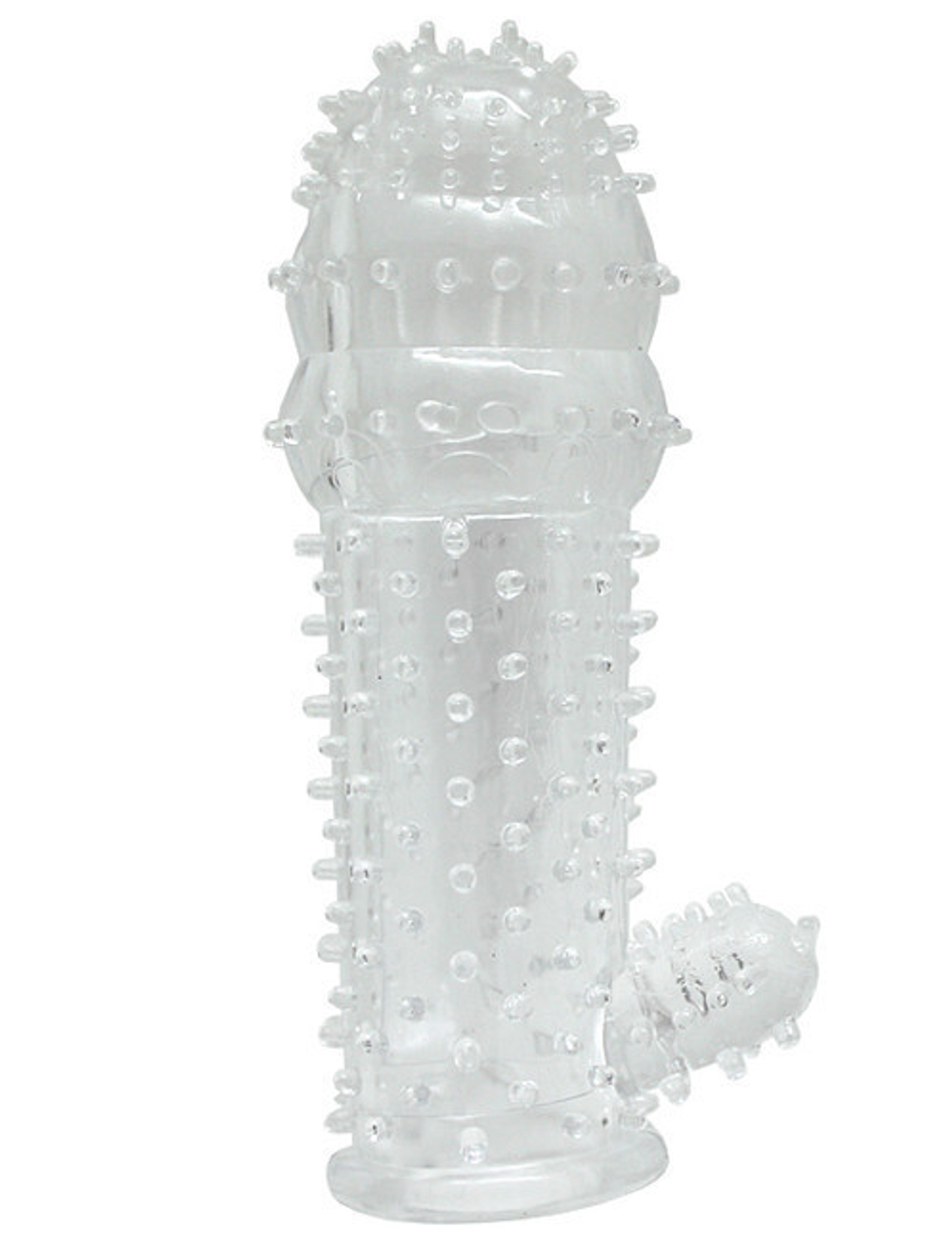 Насадка на пенис с пупырышками и стимулирующим отростком из серии PENIS XL (Цвет: прозрачный)