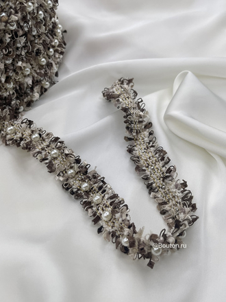Тесьма жемчуг коричневая капучино твид