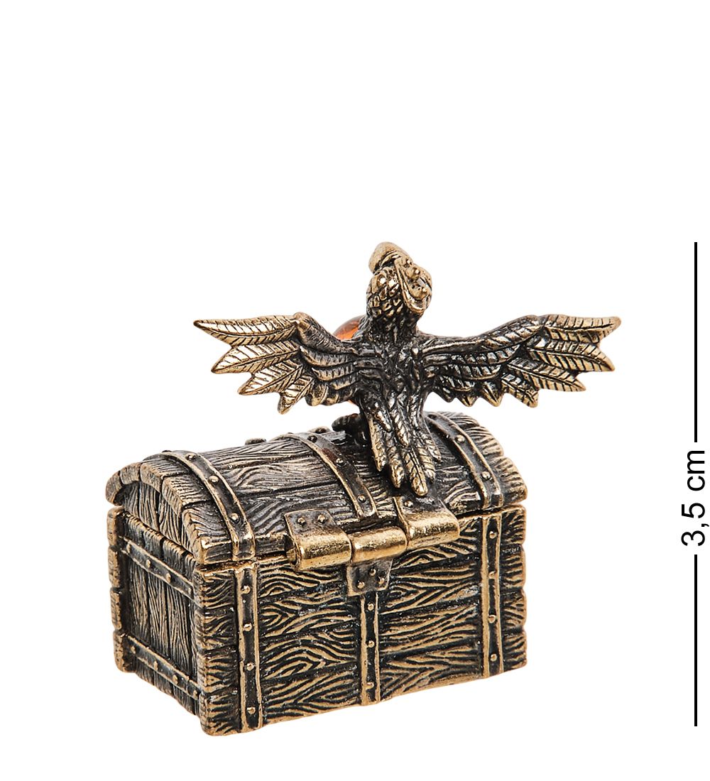 Народные промыслы AM- 569 Фигурка «Сундук с попугаем» (латунь, янтарь)