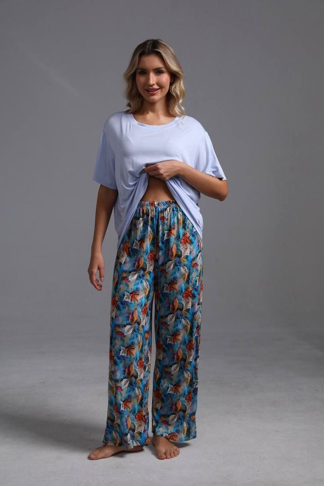 Домашняя одежда ZEPHYR HOME Голубые Лепестки (штаны)