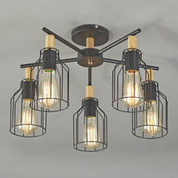 Потолочный светильник 5х60Вт Е27, металл/дерево, чёрный