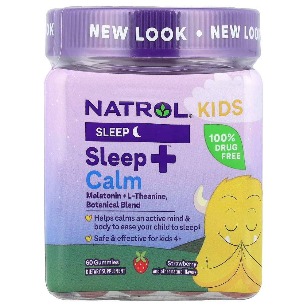 Natrol, Kids, Sleep +®, жевательные мармеладки с успокаивающим эффектом, для детей от 4 лет, клубника, 60 шт.