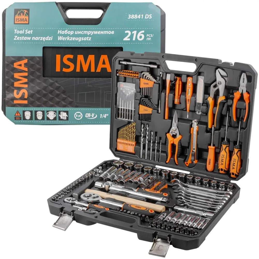 Набор инструментов 216пр. 1/4'',1/2''(6гр.)(4-27мм) ISMA ISMA-38841DS