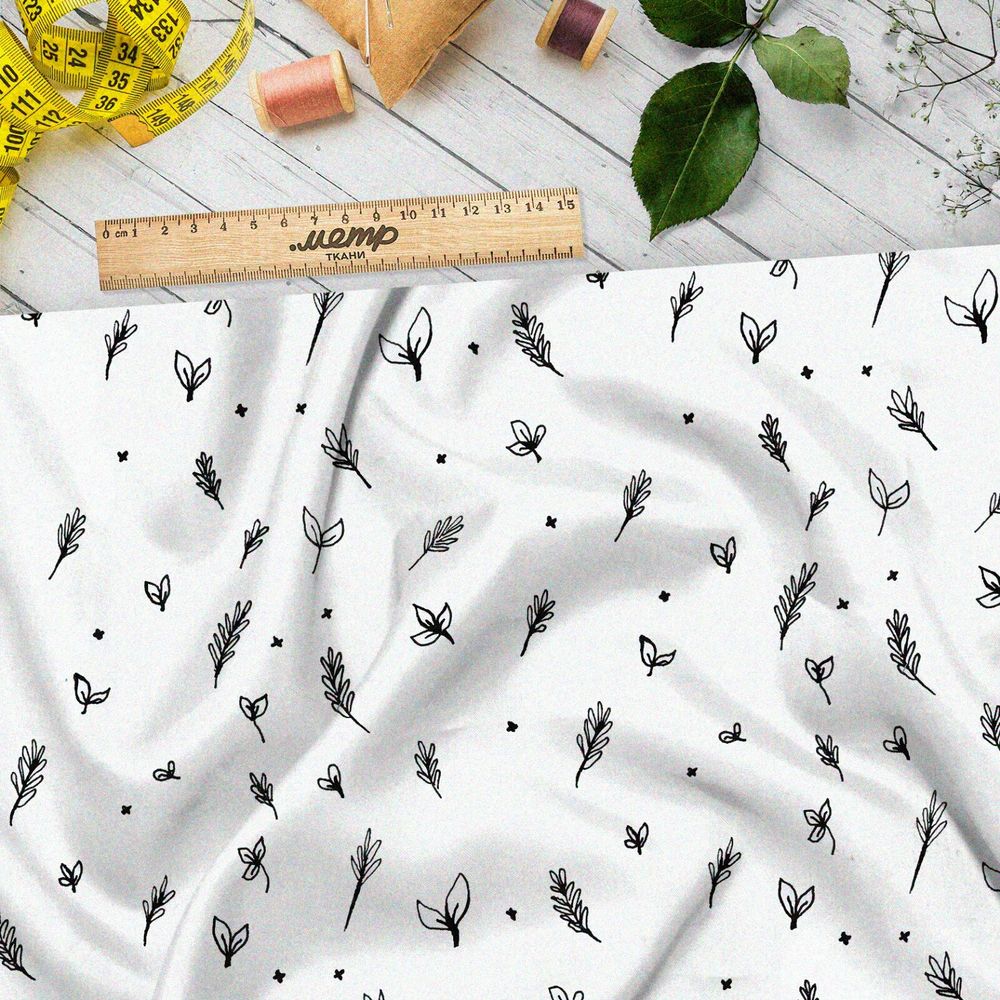 Ткань мембрана нарисованные листья на белом фоне