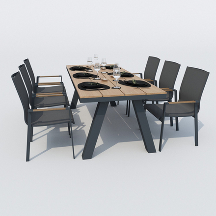 Обеденная группа Ideal Patio МИРРА СОЛА каркас карбон, стол поливуд 220, текстилен серый