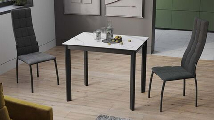 Стол кухонный обеденный раздвижной Черный муар/Керамика матовая белый мрамор 90(130)х65х75 см