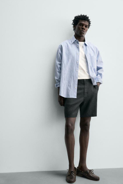 ZARA БЕРМУДЫ ИЗ 100% ЛЬНА КЛАССИЧЕСКОГО КРОЯ, ЧЕРНЫЙ