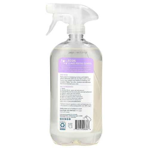 Earth Friendly Products, Ecos®, средство для устранения запаха из ткани на растительной основе, лаванда и ваниль, 591 мл (20 жидк. унций)