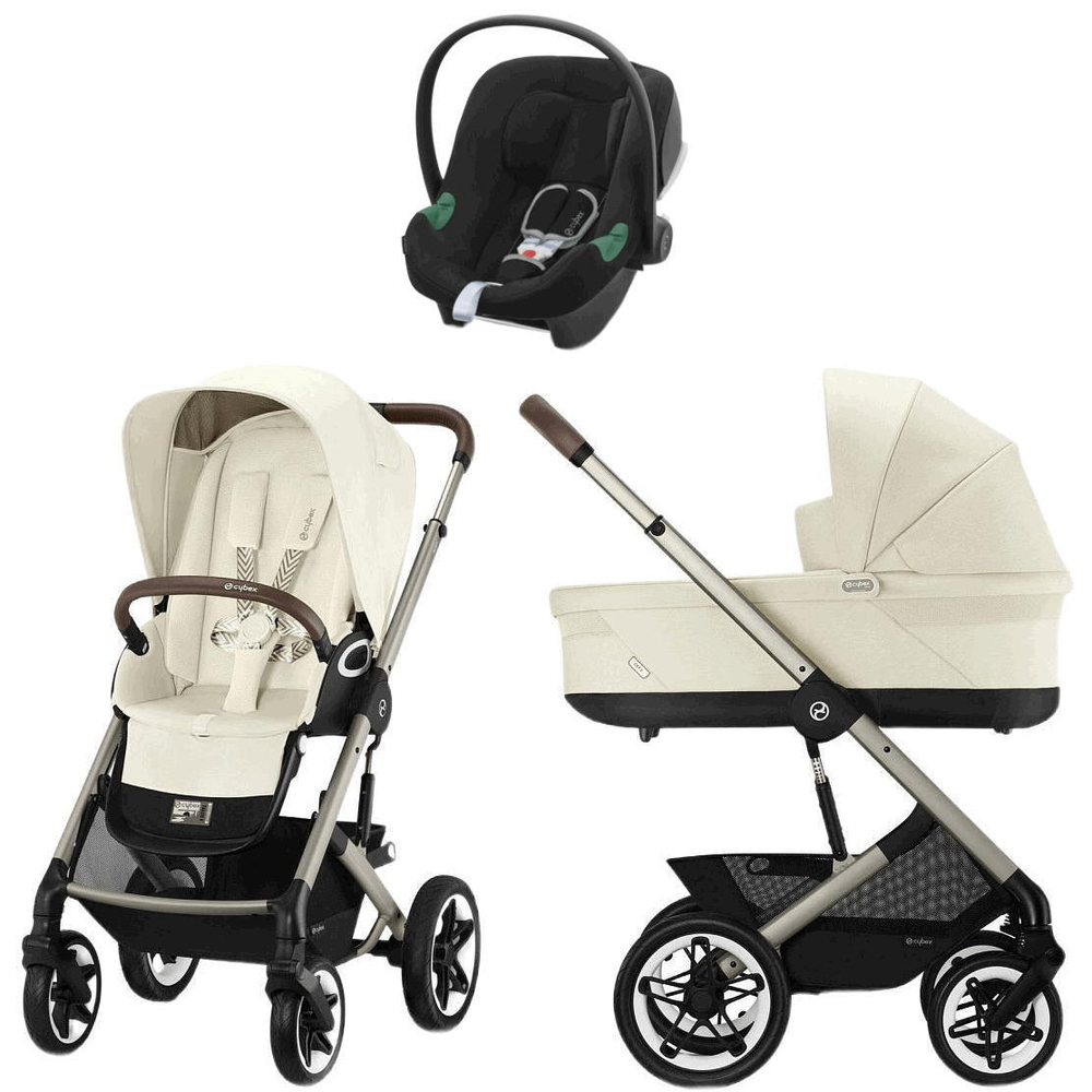 Коляска Cybex Talos S Lux TPE complete Aton B2 Volcano Black 3 в 1 Seashell Beige с дождевиками