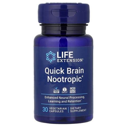 Life Extension, Quick Brain, ноотропный препарат, 30 вегетарианских капсул