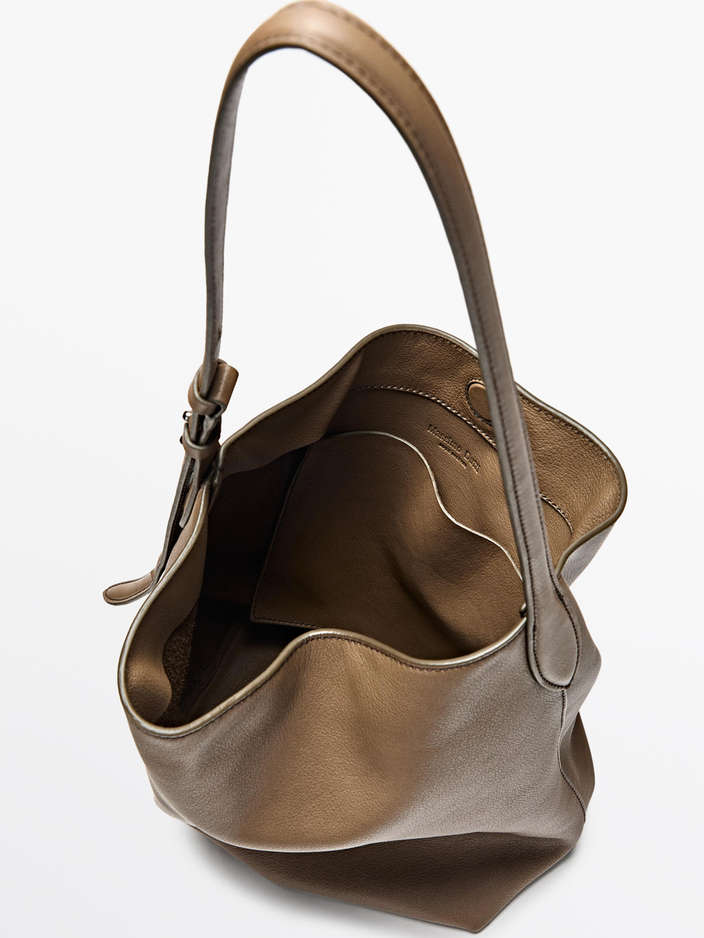 Massimo Dutti Сумка-мешок из кожи наппа, серо-коричневый