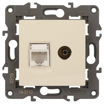 14-3110-02 ЭРА Розетка RJ45+TV, IP20, сл.кость