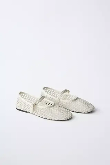 ZARA БАЛЕТКИ С ПЕРФОРАЦИЕЙ, БЕЛЫЙ