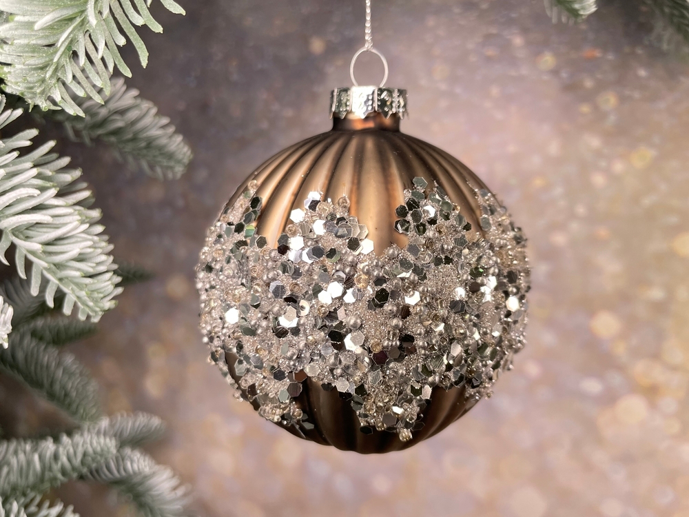 Набор шаров 12шт 8см House of Seasons серый с блестками 2 вида в ассортименте