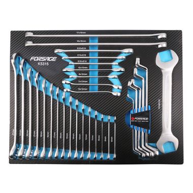 Набор ключей 31пр(комбинированные:8-27мм,накидные удл.-е:6-19мм,накидные:8-19мм,разр.-е:10-13мм,трещоточ-е:8-13мм,рожковый 32х36мм,Е10-Е24)в ложементе Forsage F-K5315
