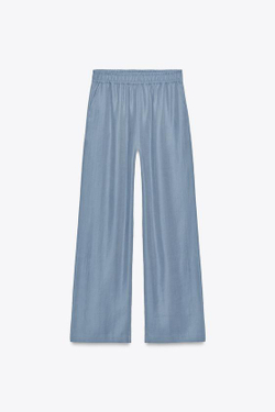 ZARA ШИРОКИЕ БРЮКИ ИЗ МЯГКОЙ ТКАНИ, СЕРО-СИНИЙ