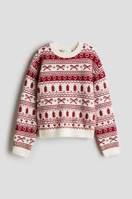 H&M Свитер свободного кроя с принтом, белый/красный