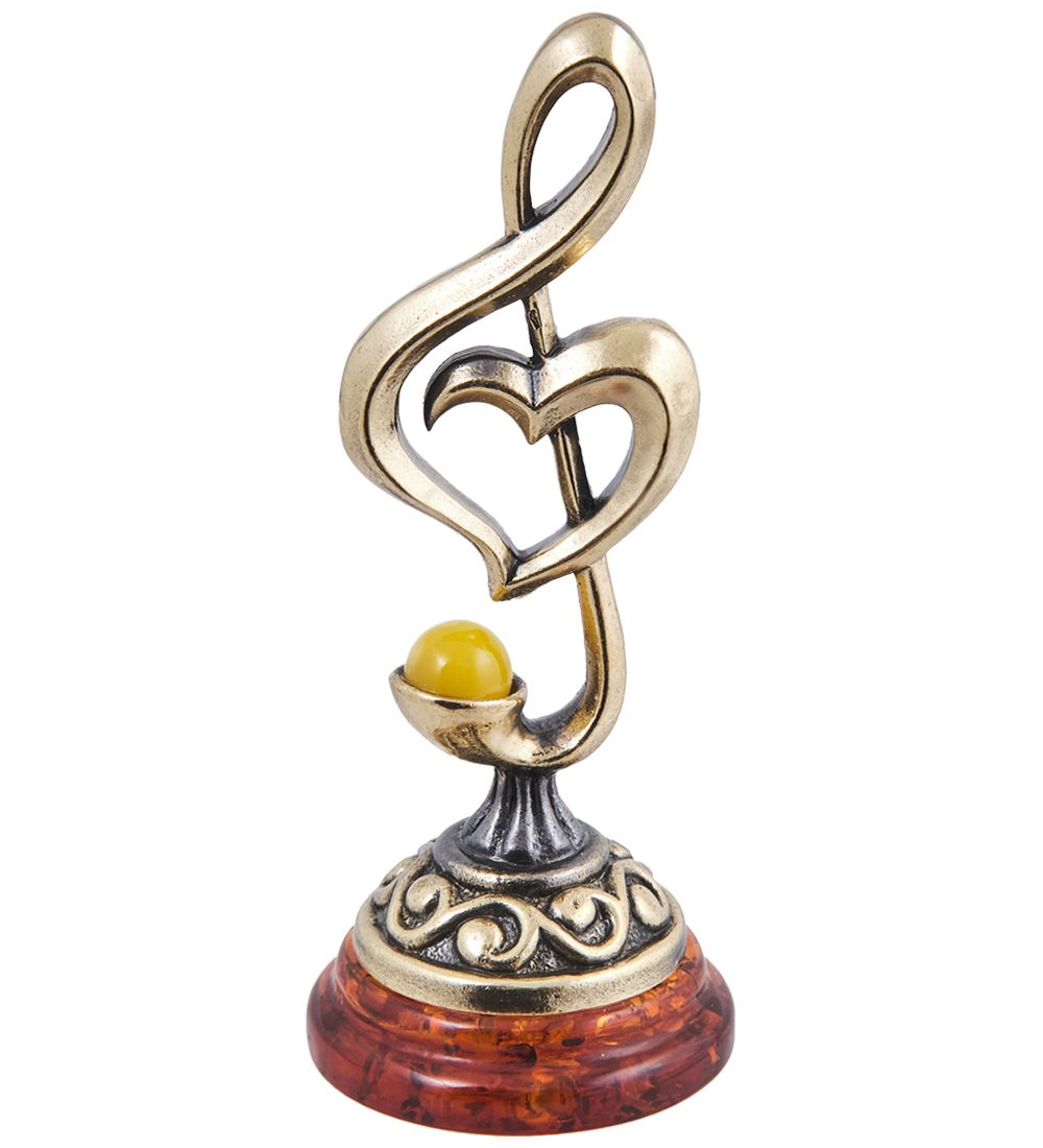 Народные промыслы AM-4035 Фигурка «Мелодия Любви» (латунь, янтарь)