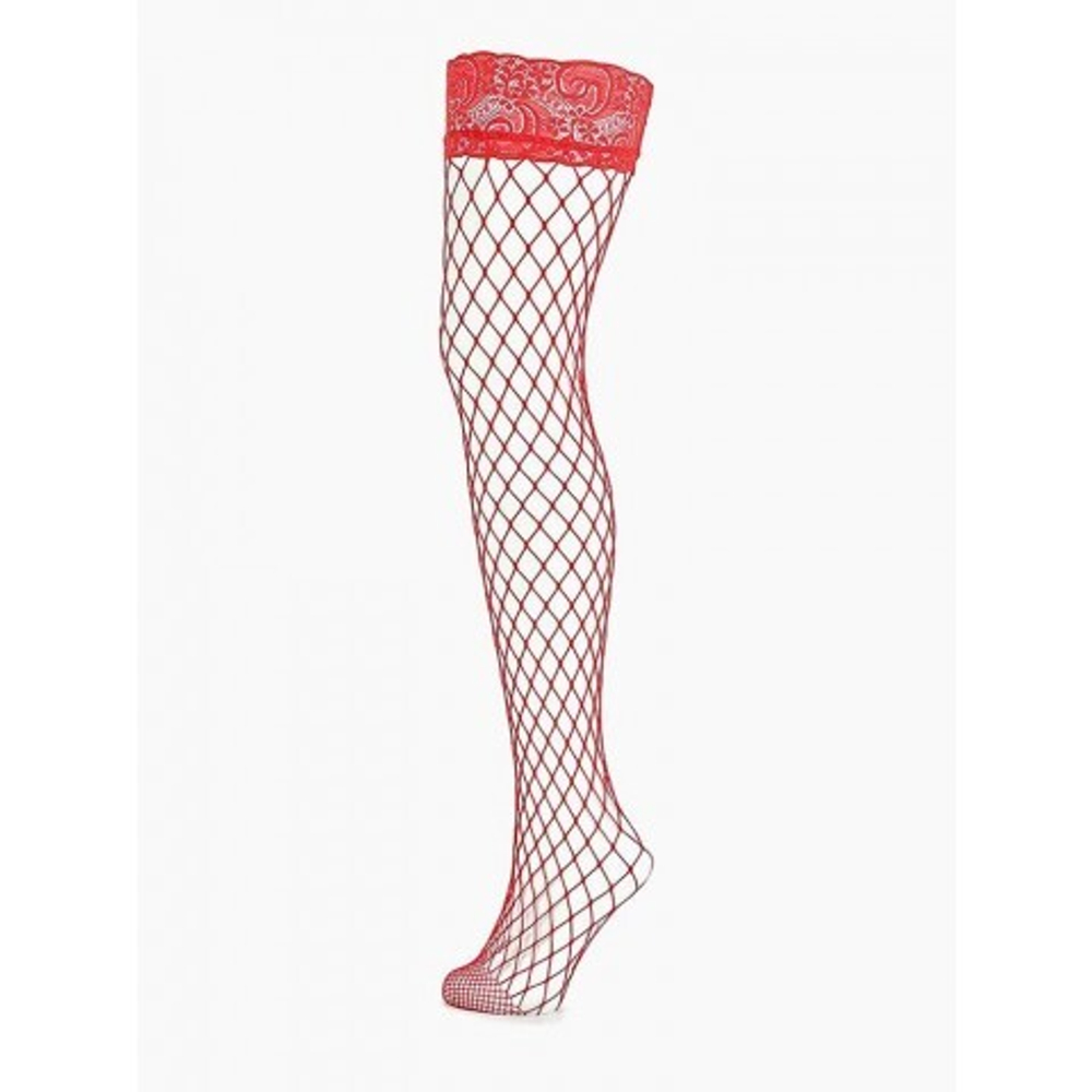 Чулки в крупную сетку с кружевной резинкой на силиконе Sense, S/M, красные