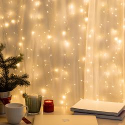 Светодиодная новогодняя гирлянда ЭРА ENIZ-800W занавес Роса-мишура 3*2 м теплый свет 800 microled IP20