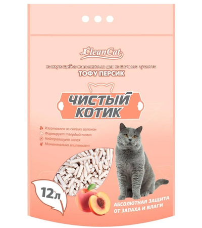 Чистый котик Наполнитель комкующийся Тофу Персик 12л.