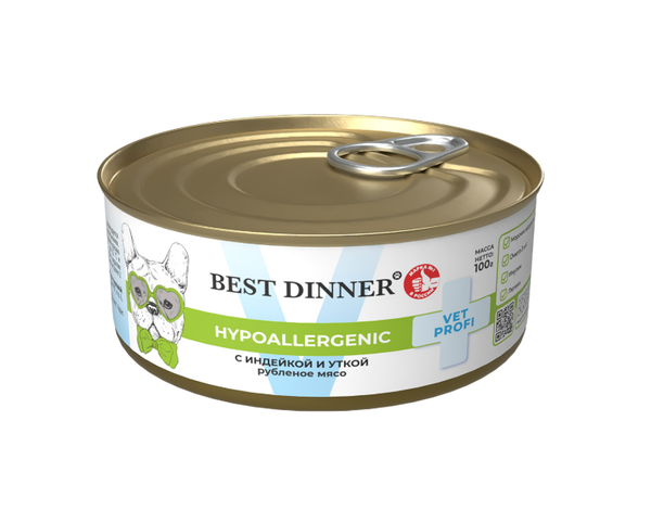 Влажный корм Best Dinner Exclusive Vet Profi Hypoallergenic, для собак с индейкой и уткой, 100 г