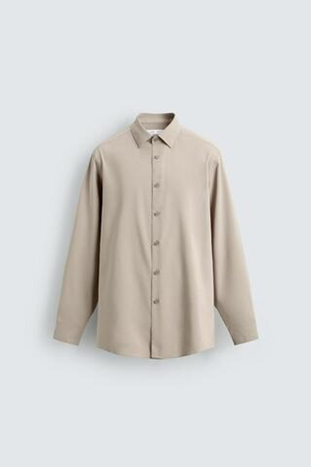 ZARA РУБАШКА ИЗ ЭЛАСТИЧНОЙ ТКАНИ, ПЕСОЧНЫЙ