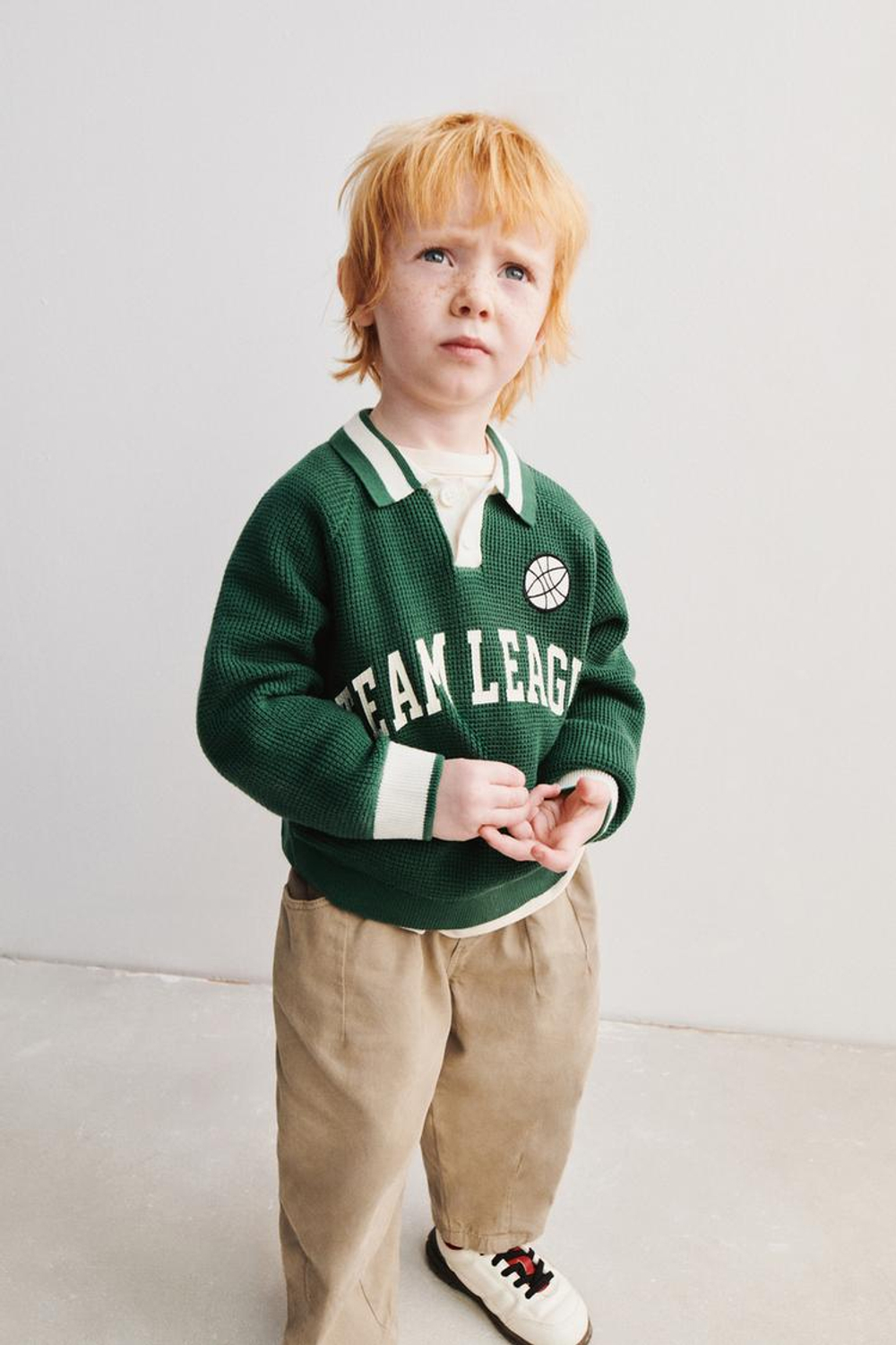 ZARA ПОЛО ВАФЕЛЬНОЙ ВЯЗКИ, МЯГКИЙ ЗЕЛЕНЫЙ