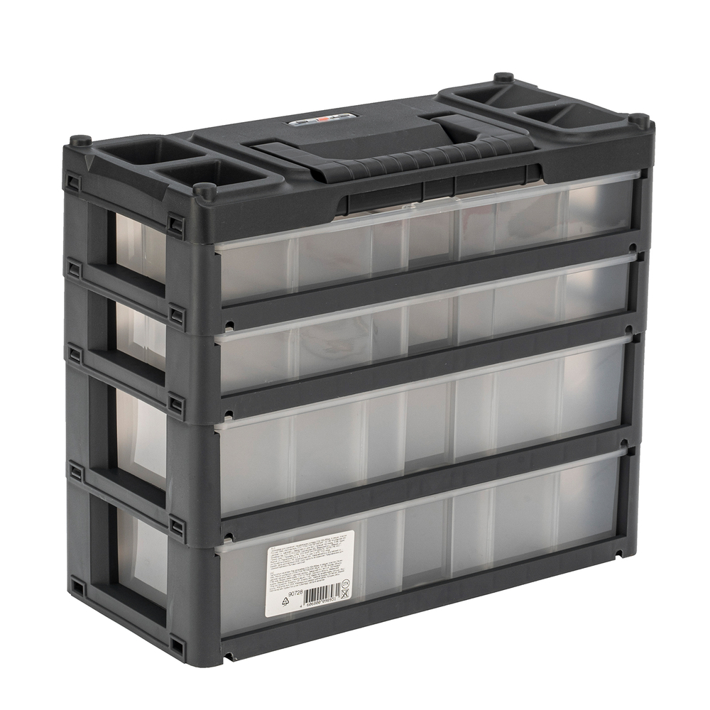 Органайзер для хранения с выдвижными лотками 310х150х260мм, 4 секции, пластик Stels