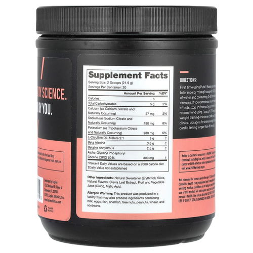 Legion Athletics, Pulse, предтренировочный напиток без стимуляторов, фруктовый пунш, 438 г (0,97 фунта)