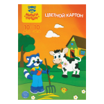 Картон цветной "Приключения Енота", А4, 10л., 10цв., немелованный, в папке