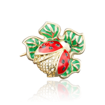 Брошь «Божья коровка» из лимонного золота с фианитами и эмалью