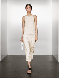 Massimo Dutti Длинное платье из струящейся ткани с воланами, натуральный, кремовый