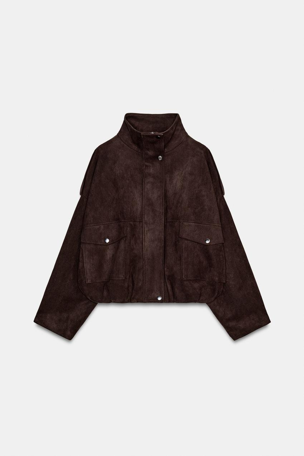 ZARA КУРТКА ИЗ ИСКУССТВЕННОЙ ЗАМШИ С ПОГОНАМИ, ШОКОЛАДНО-КОРИЧНЕВЫЙ